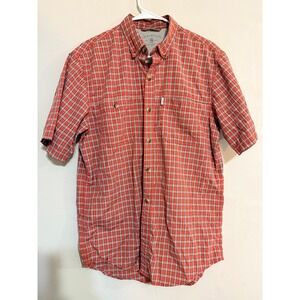 G H Bass‎ Mens Plaid Short Sleeve Button Up Shirt Red Multi Size Medium Utility